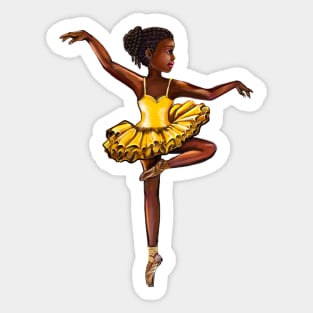 black ballerina  in yellow dress- #7 African American brown skin ballerina Sticker